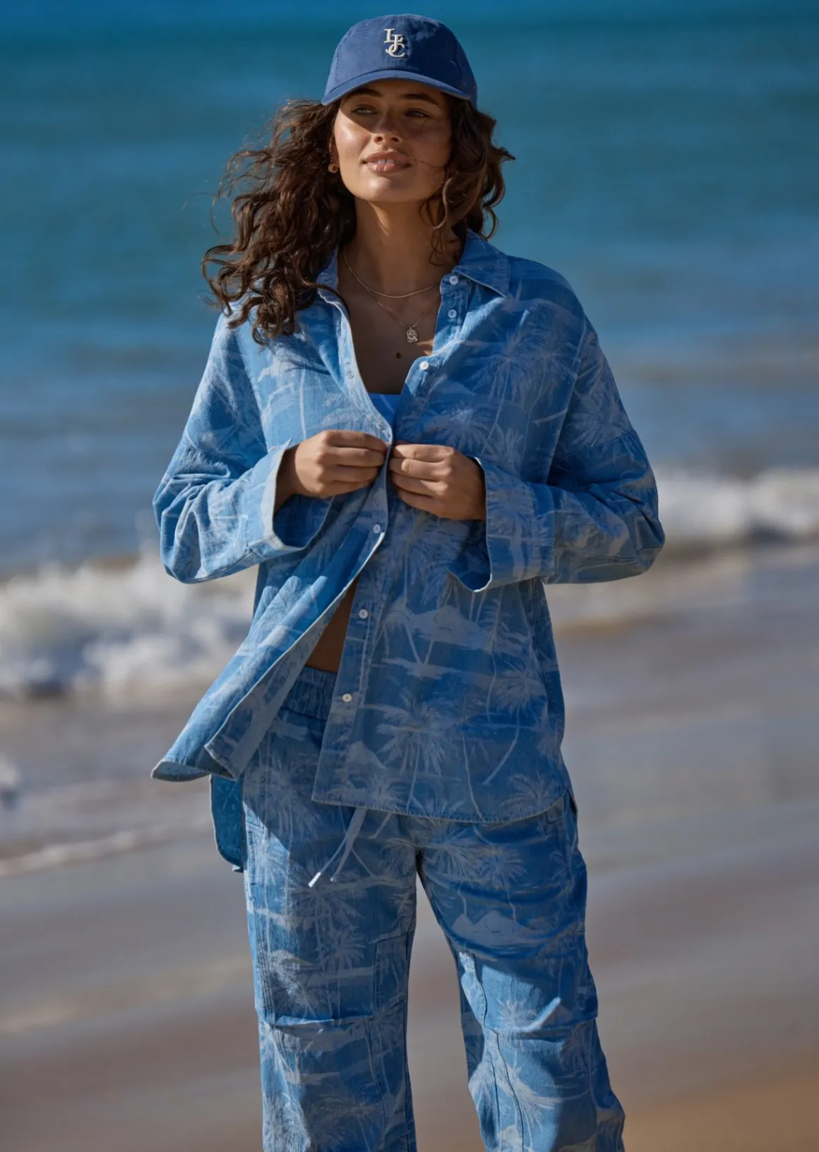 Lorna Jane Aloha Denim Button Up Shirt AlohaBluesPrint Best
