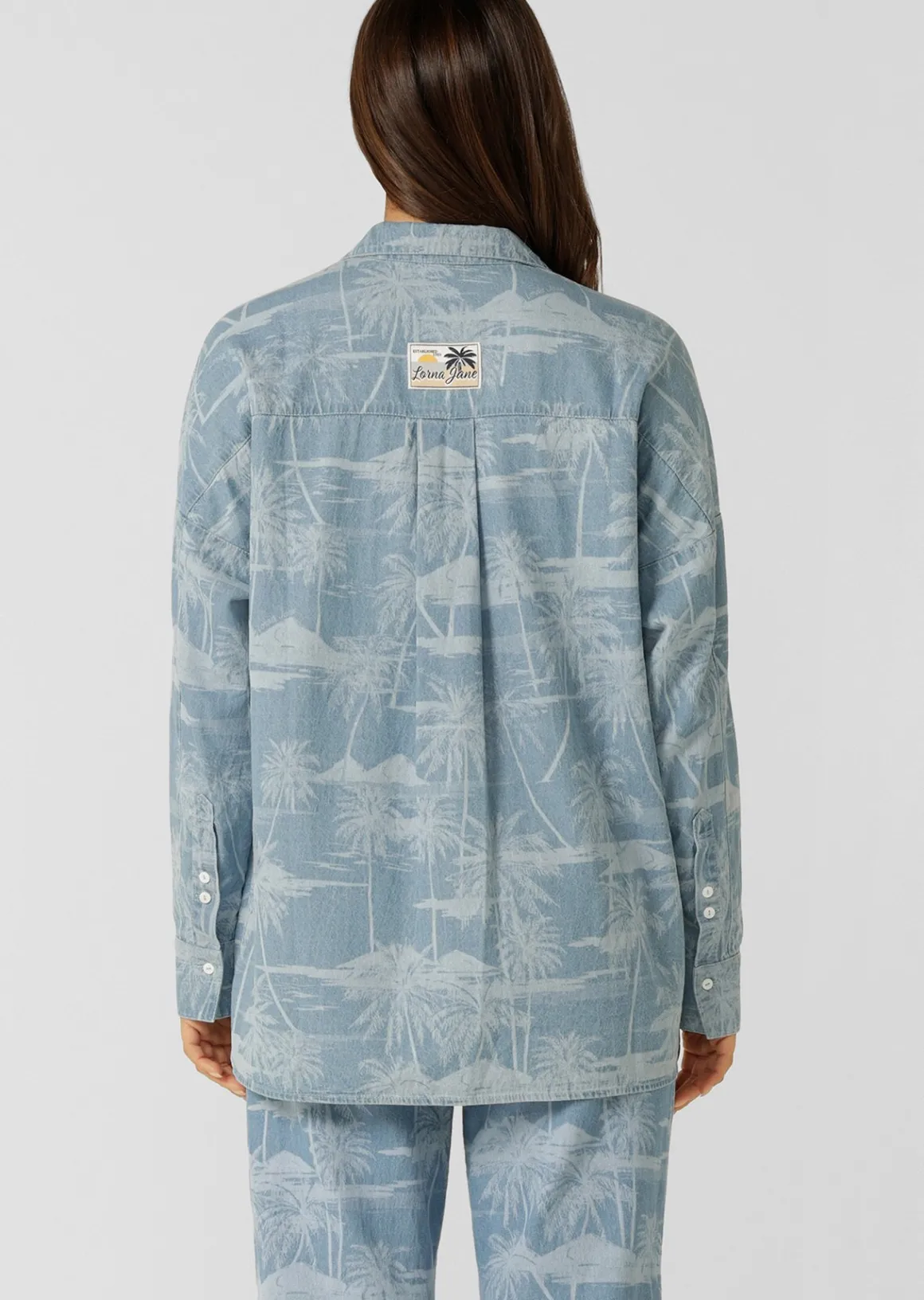 Lorna Jane Aloha Denim Button Up Shirt AlohaBluesPrint Best