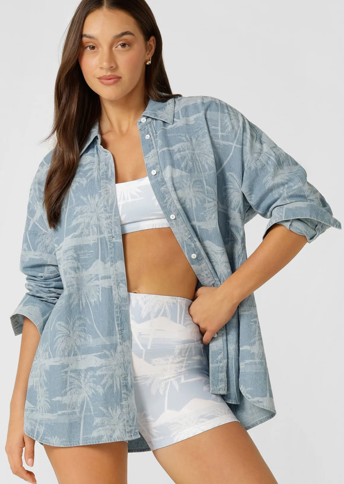 Lorna Jane Aloha Denim Button Up Shirt AlohaBluesPrint Best