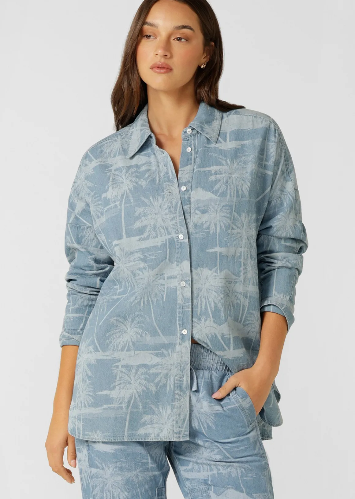 Lorna Jane Aloha Denim Button Up Shirt AlohaBluesPrint Best