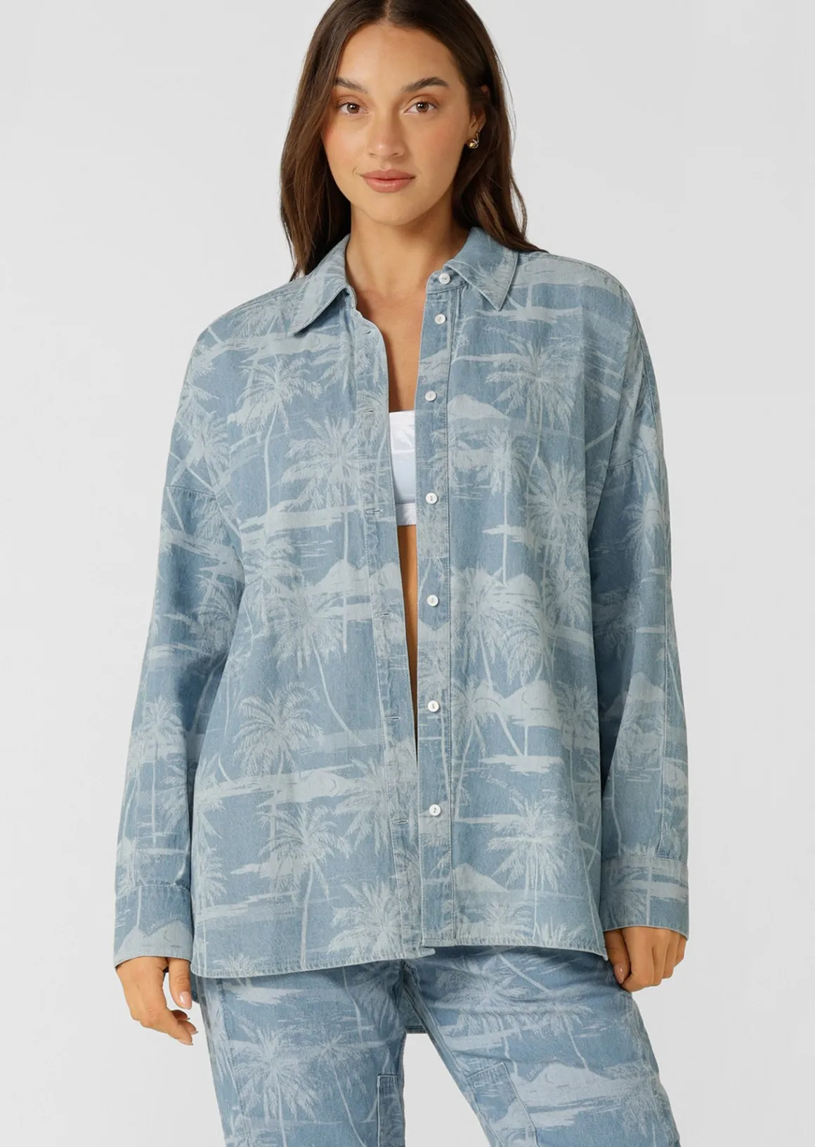 Lorna Jane Aloha Denim Button Up Shirt AlohaBluesPrint Best