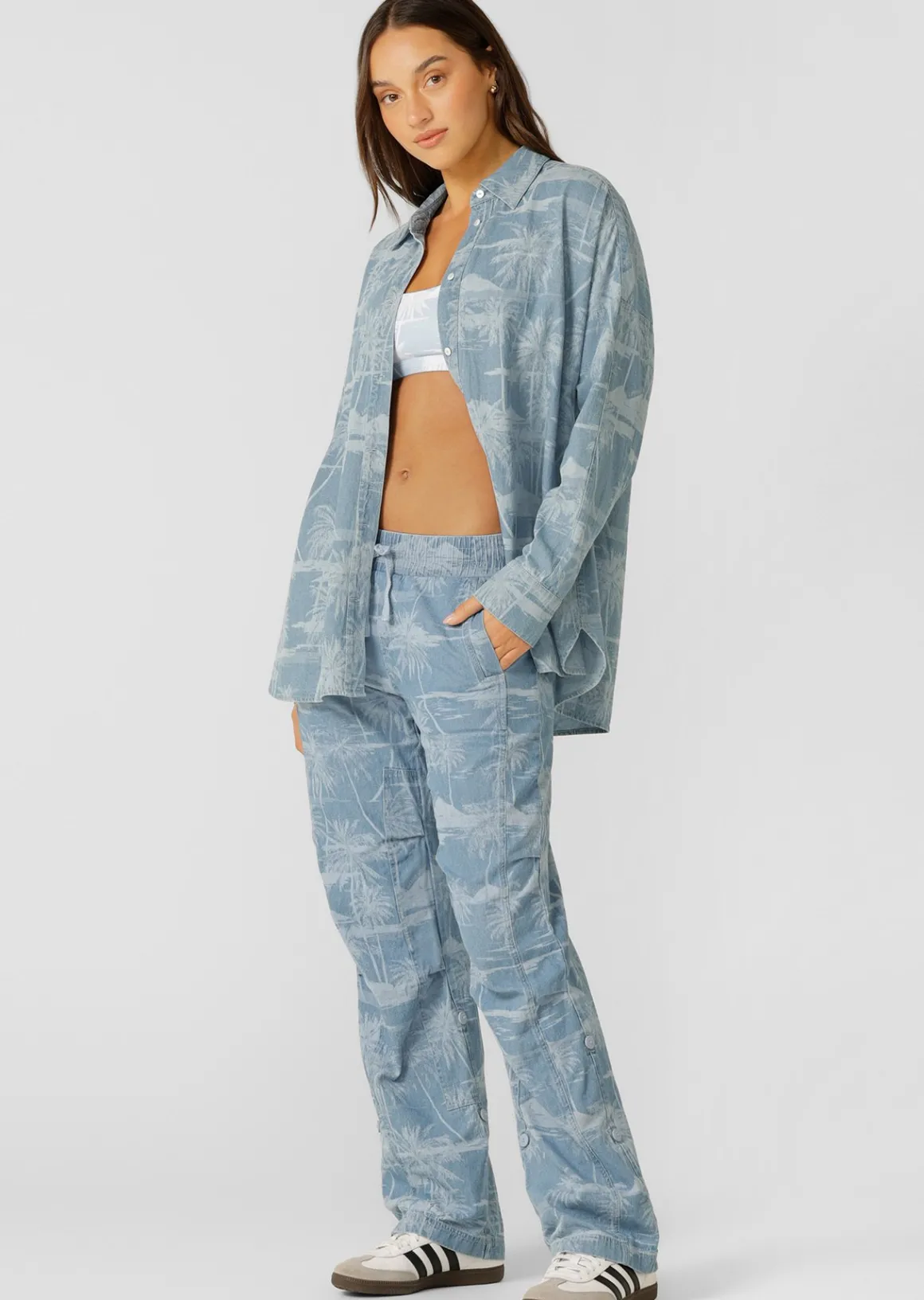 Lorna Jane Aloha Denim Button Up Shirt AlohaBluesPrint Best