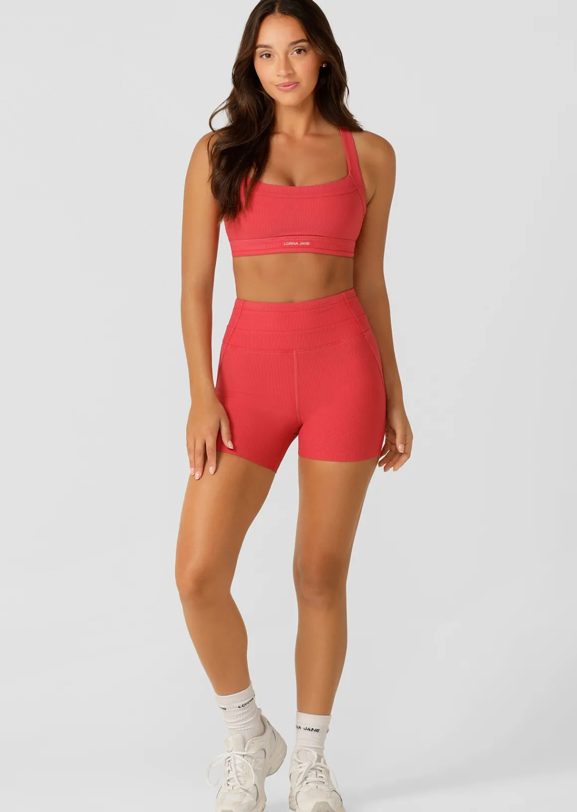 Lorna Jane Amplify Washed Rib 12cm Bike Shorts WashedGinger Clearance