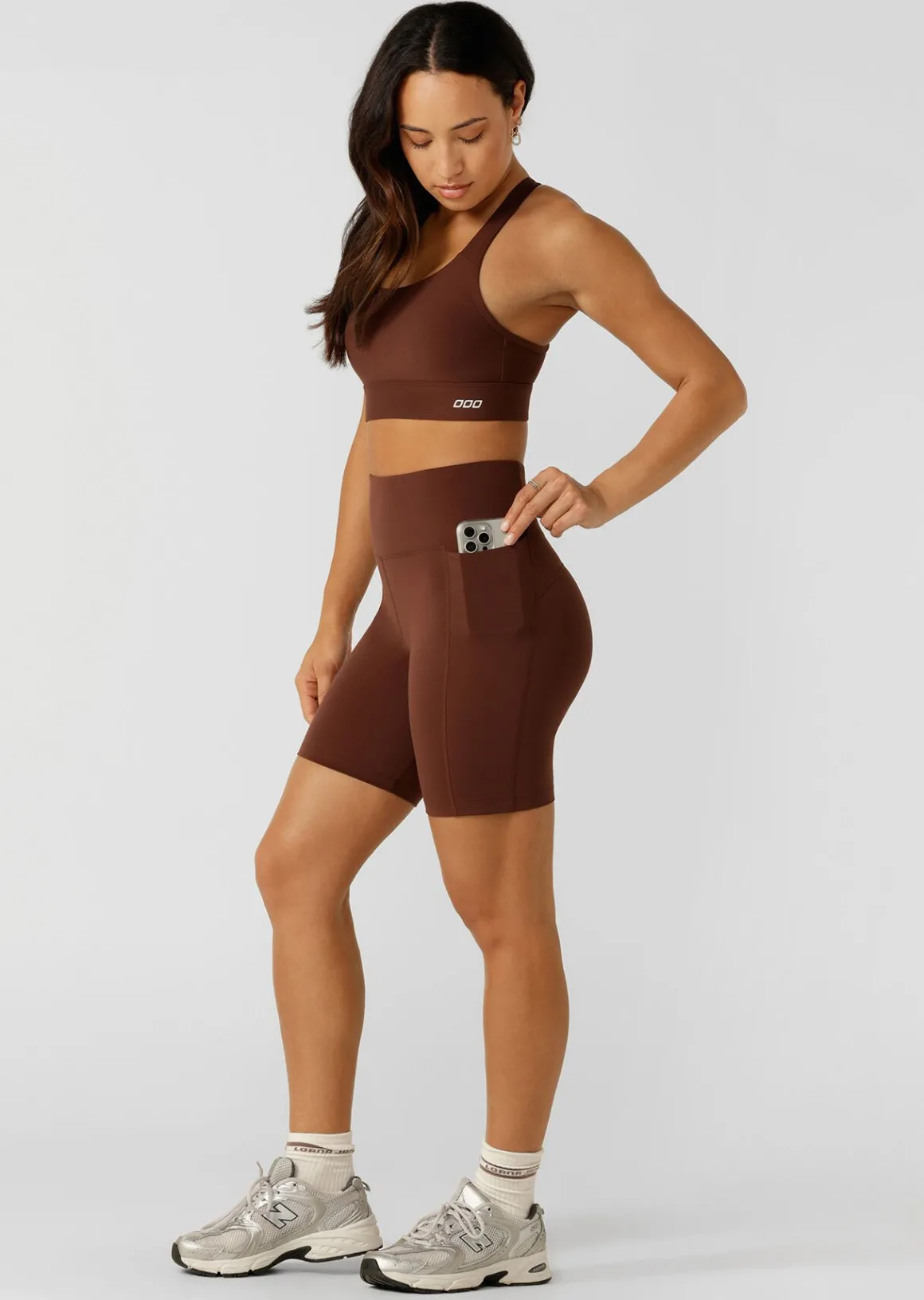 Lorna Jane Amy Phone Pocket Tech Bike Short Truffle Hot