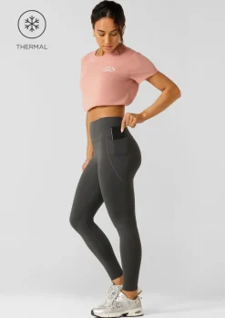 Lorna Jane Amy Thermal Phone Pocket Full Length Leggings DarkTitanium Outlet