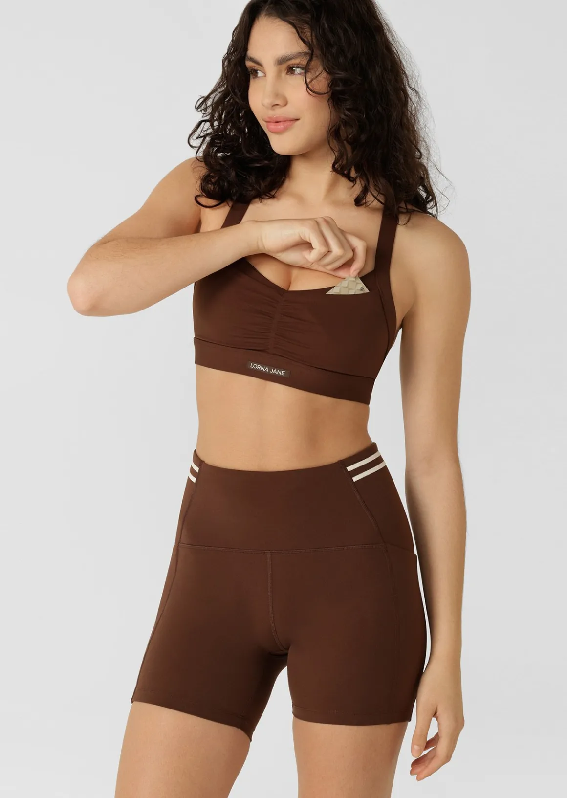 Lorna Jane Bring It All Pocket Sports Bra Espresso New