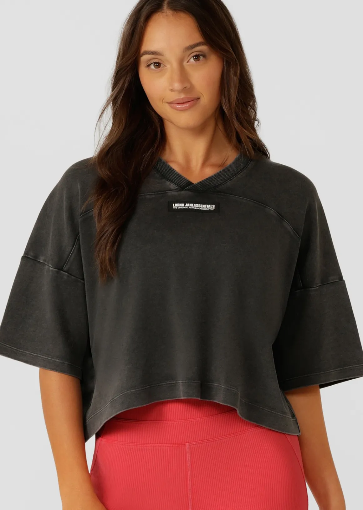 Lorna Jane College Nostalgia Cropped T-Shirt WashedBlack Clearance
