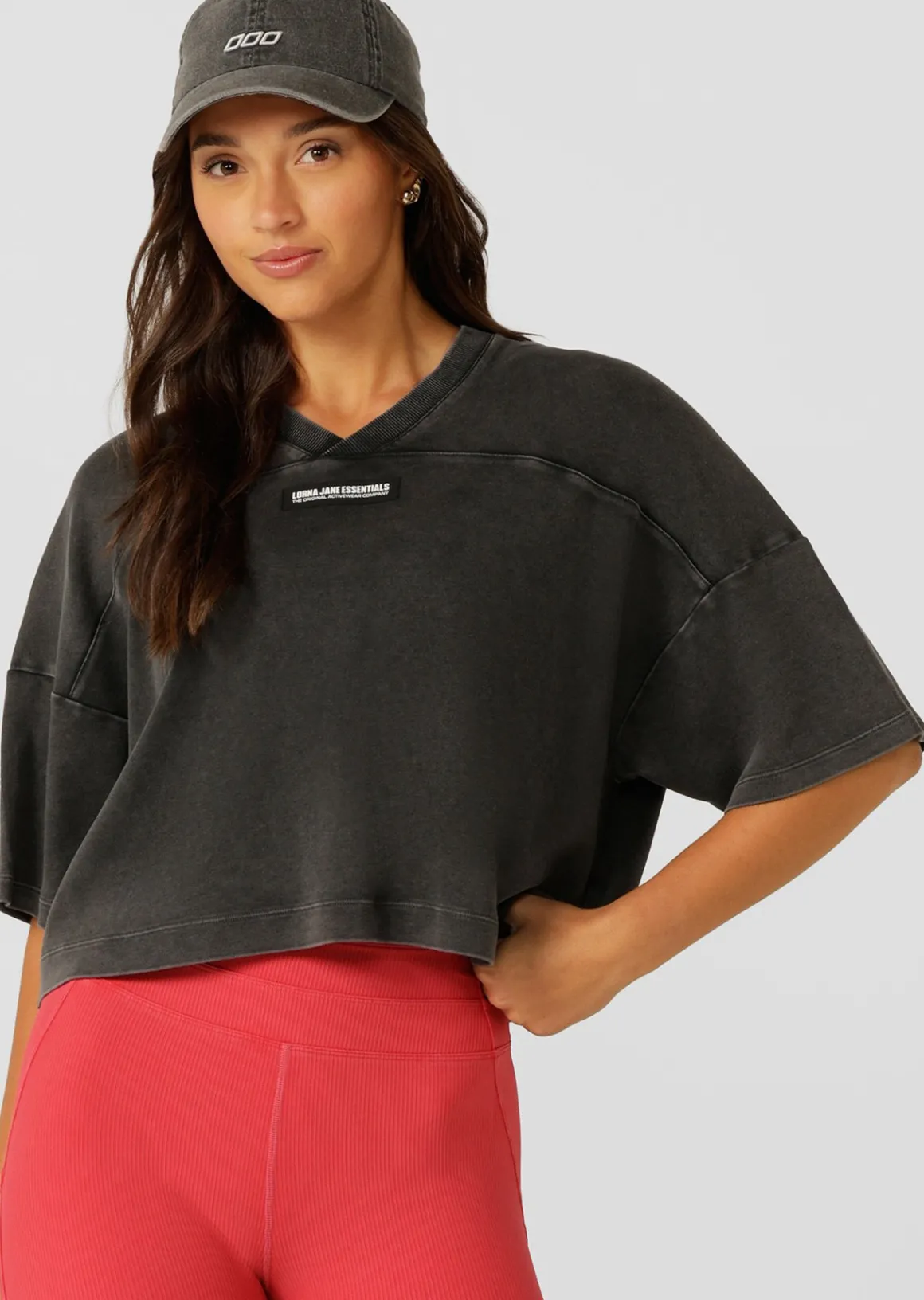 Lorna Jane College Nostalgia Cropped T-Shirt WashedBlack Clearance