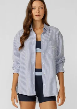 Lorna Jane Country Club Seersucker Shirt BlueStripe Discount
