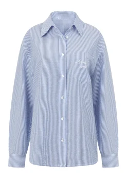 Lorna Jane Country Club Seersucker Shirt BlueStripe Discount
