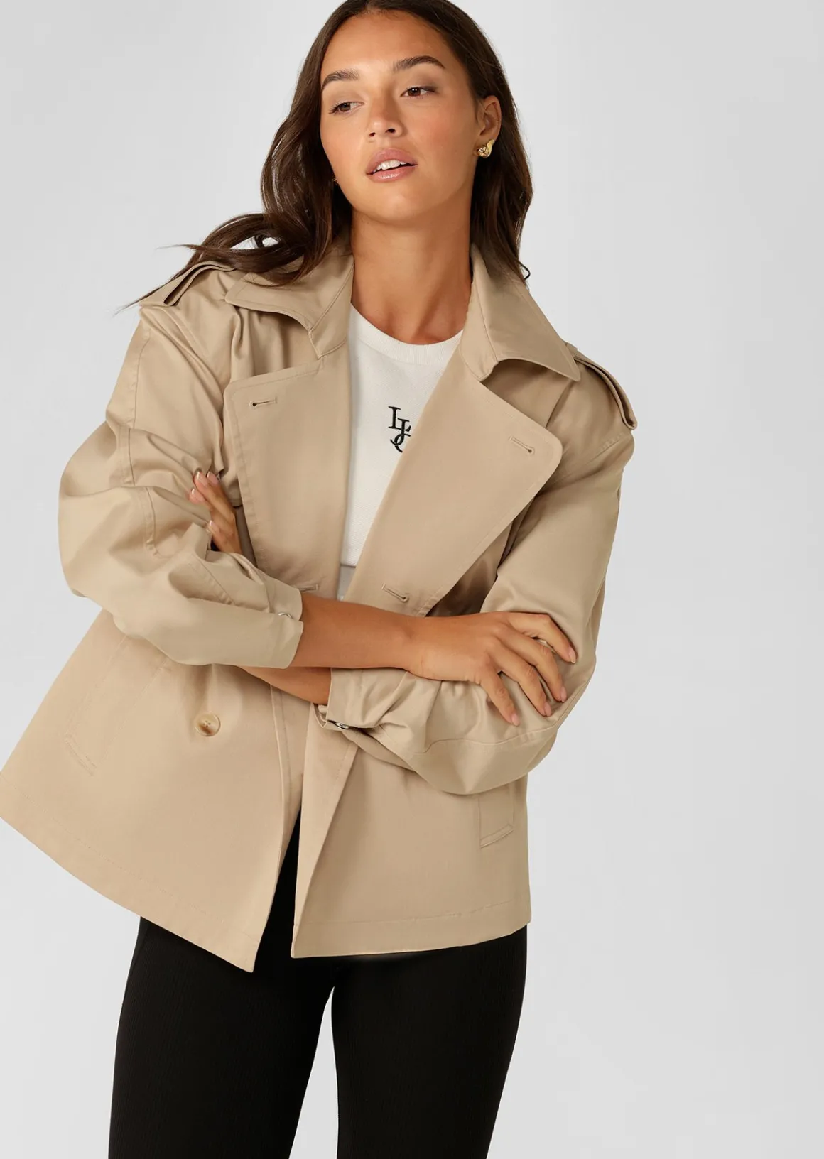 Lorna Jane Cropped Sports Trench Tan Clearance