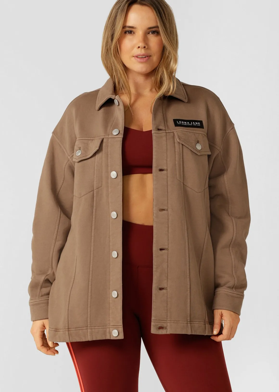 Lorna Jane Daybreak Washed Fleece Shacket WashedCedar Outlet