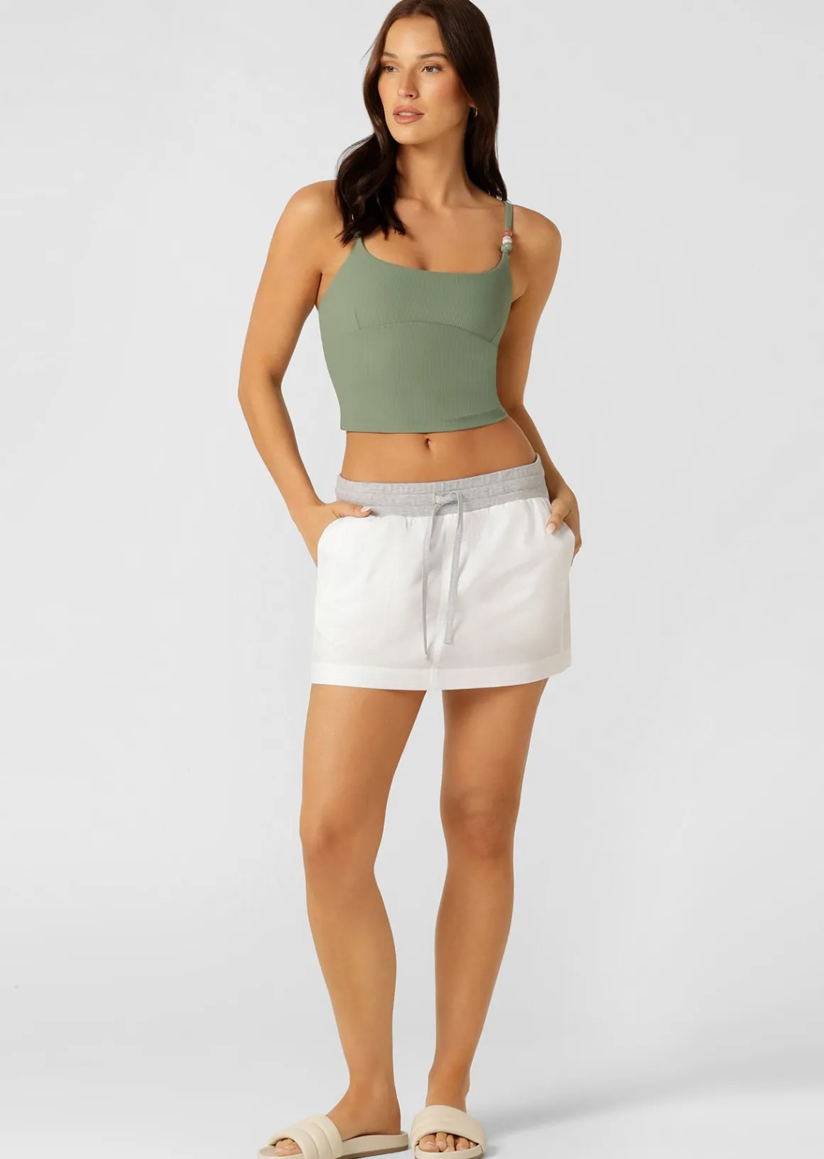 Lorna Jane Elemental Rib Tank Bra Combo LightKhaki Sale