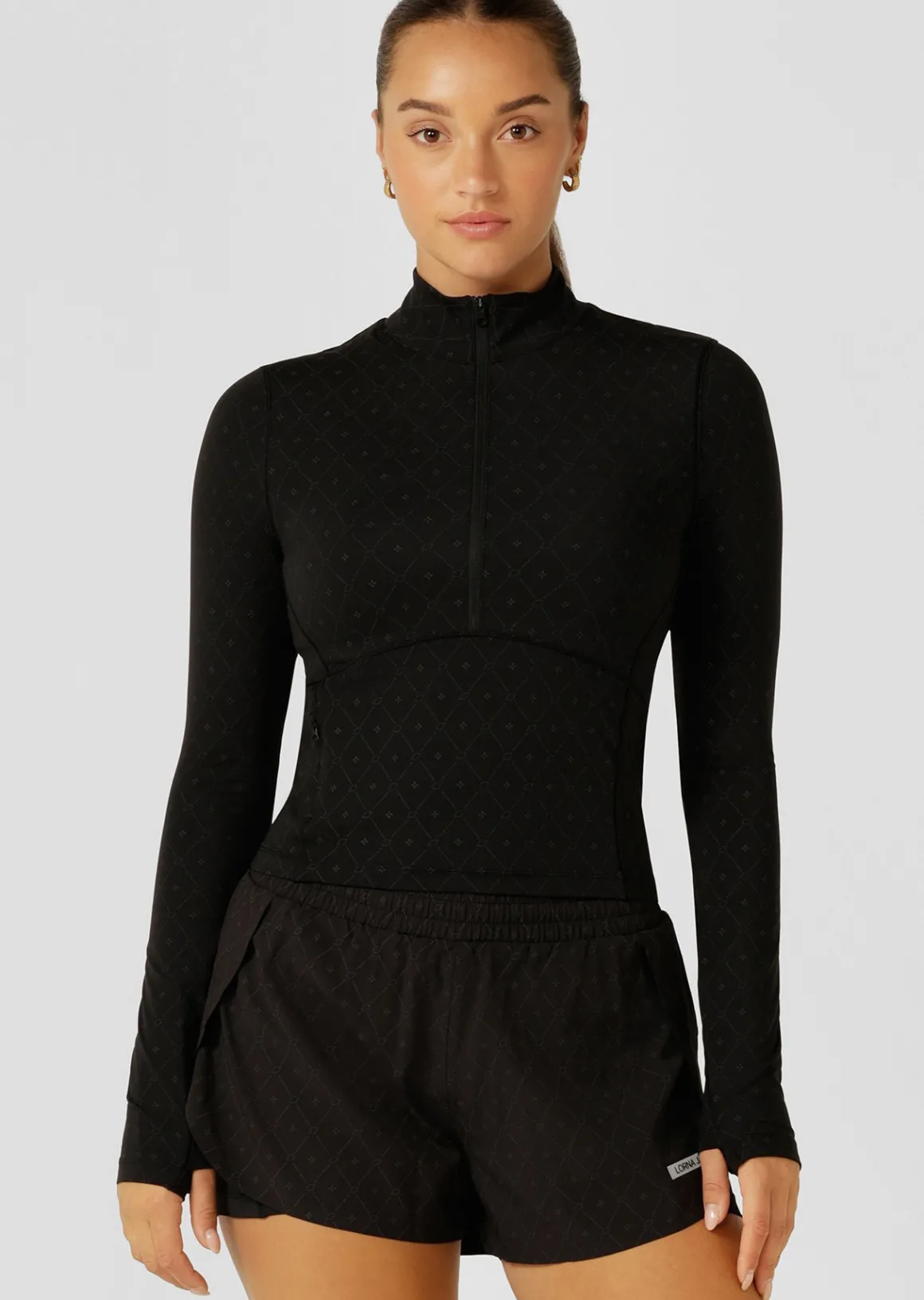 Lorna Jane High Definition Reflective 1/2 Zip Long Sleeve Top BlackReflectiveMonogramPrint Best