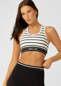 Lorna Jane Horizon Striped Rib Tank Black&PorcelaineStripe New