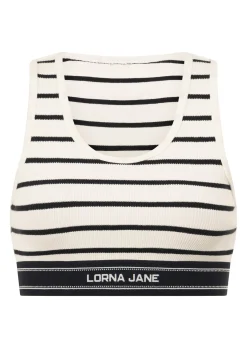 Lorna Jane Horizon Striped Rib Tank Black&PorcelaineStripe New