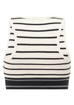 Lorna Jane Horizon Striped Rib Tank Black&PorcelaineStripe New