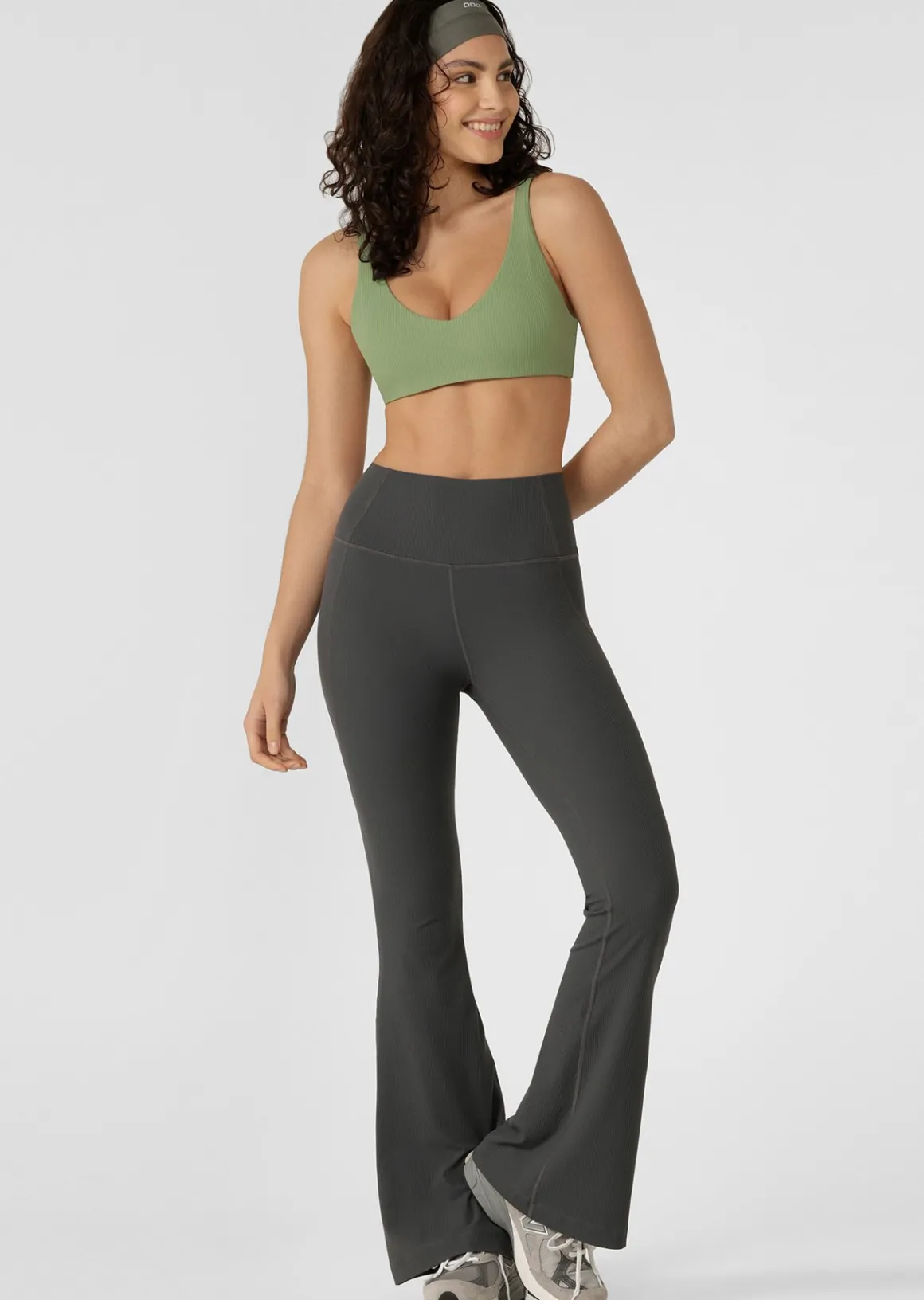 Lorna Jane Irresistible Hi Fold Rib Flared Leggings Titanium Clearance