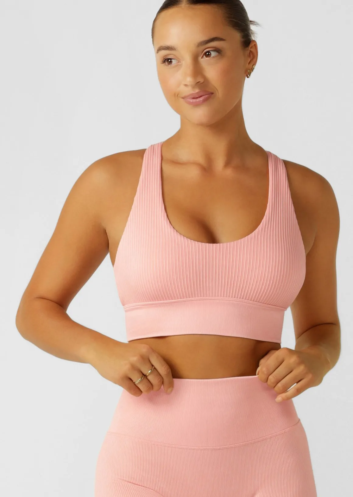 Lorna Jane It Girl Wide Rib Seamless Sports Bra WashedPeach Best