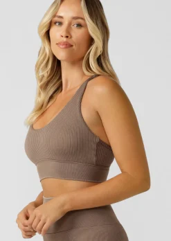 Lorna Jane It Girl Wide Rib Seamless Sports Bra WashedBone Clearance