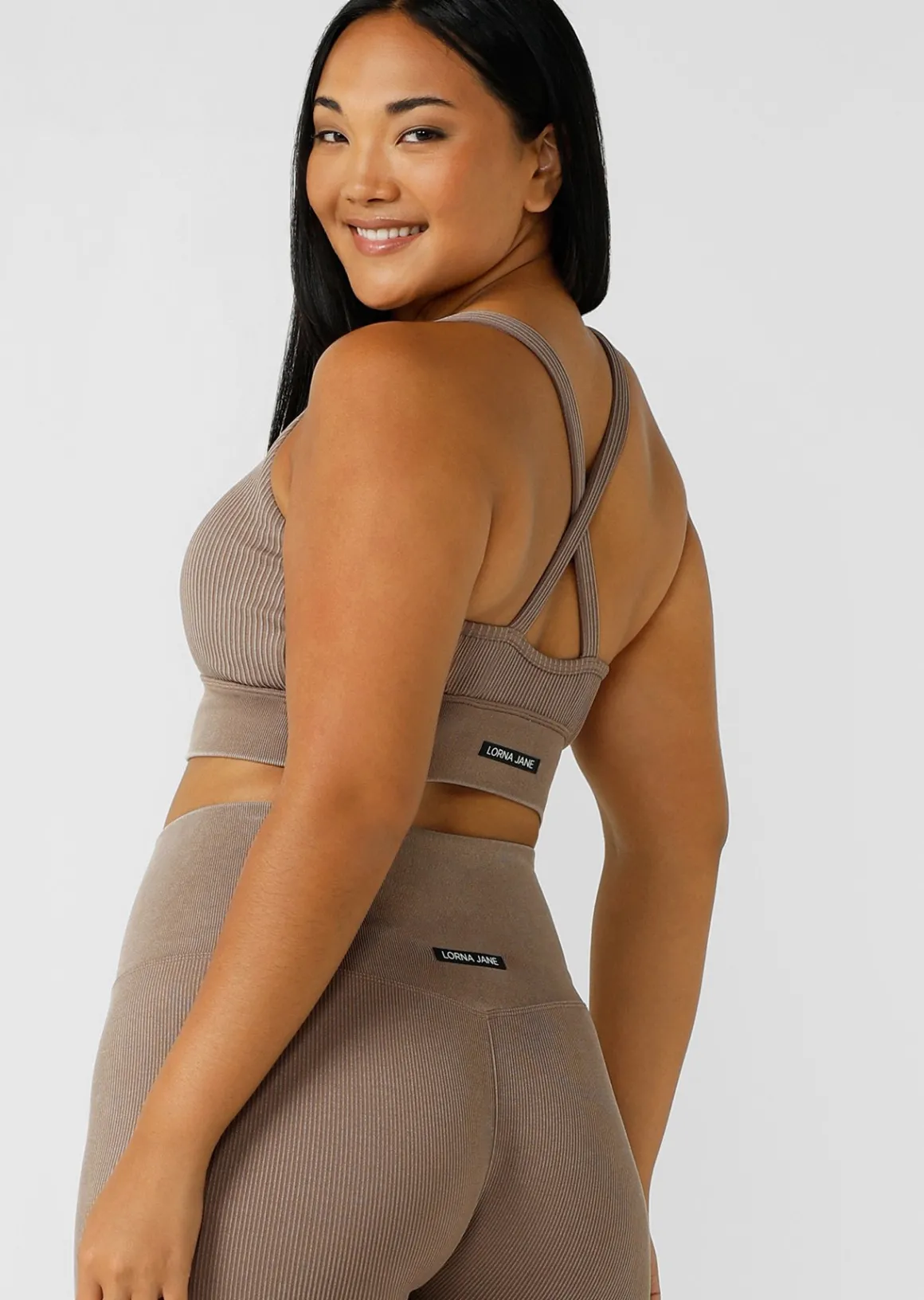 Lorna Jane It Girl Wide Rib Seamless Sports Bra WashedBone Clearance