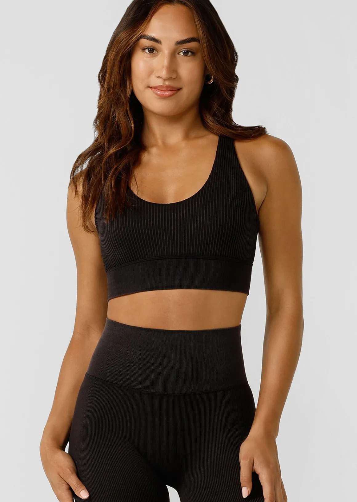 Lorna Jane It Girl Wide Rib Seamless Sports Bra WashedBlack Discount