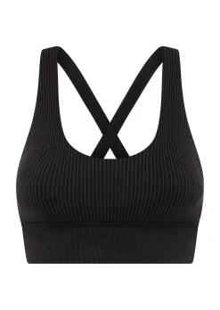 Lorna Jane It Girl Wide Rib Seamless Sports Bra WashedBlack Discount