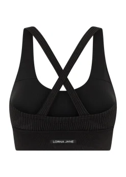 Lorna Jane It Girl Wide Rib Seamless Sports Bra WashedBlack Discount