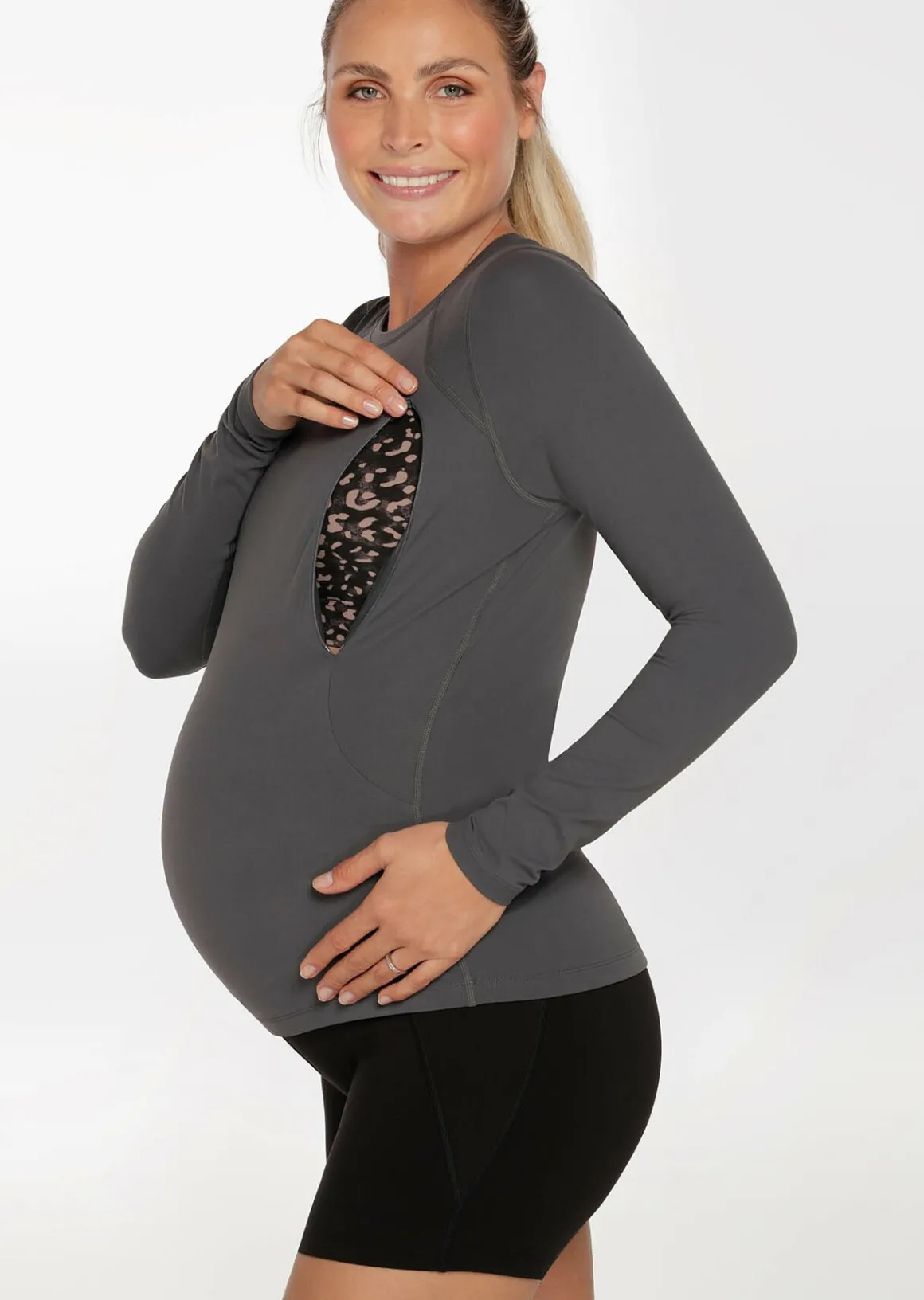 Lorna Jane LJ Maternity Active Feeding Long Sleeve Top Titanium Discount