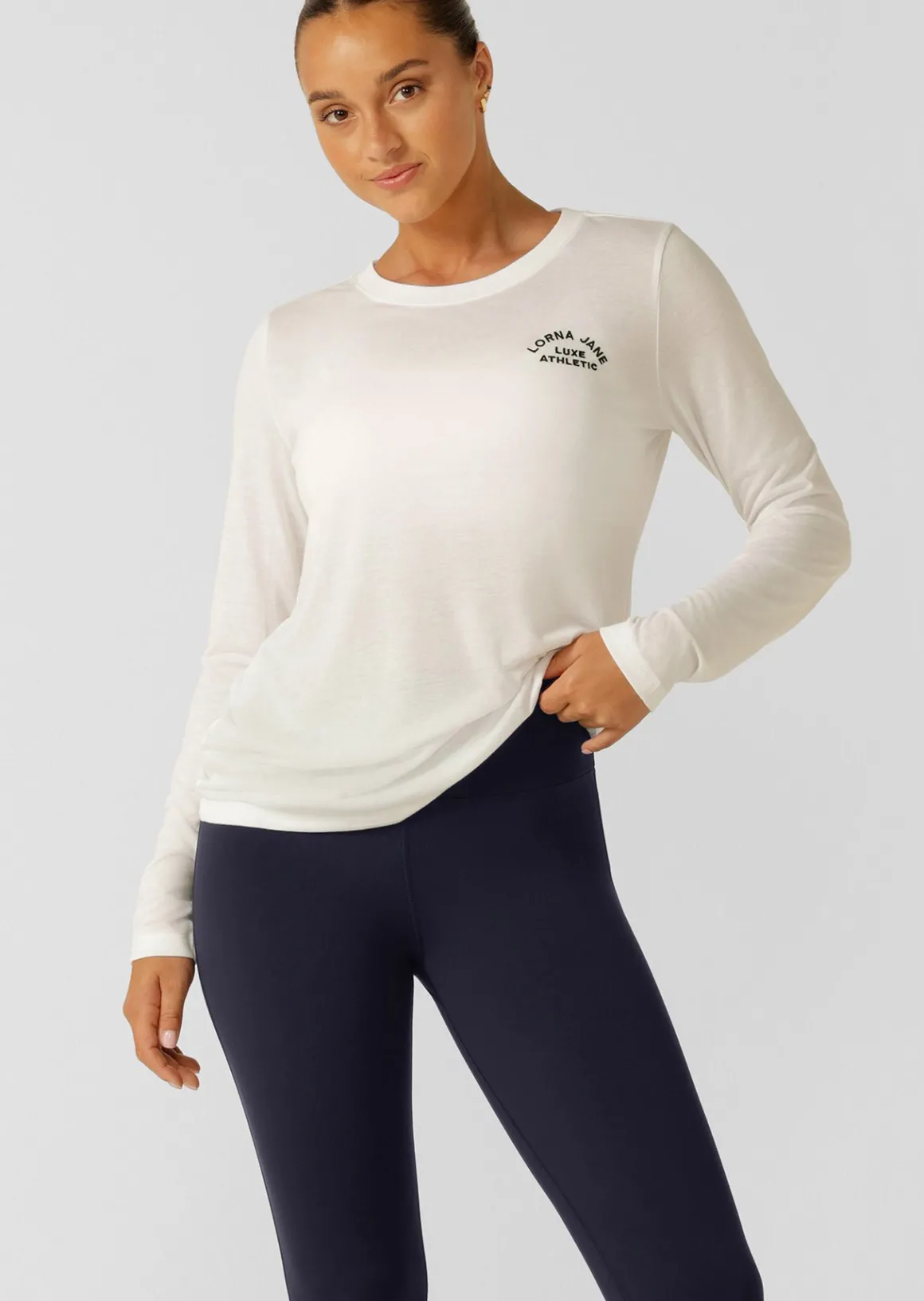 Lorna Jane Lotus Long Sleeve Top Porcelain New