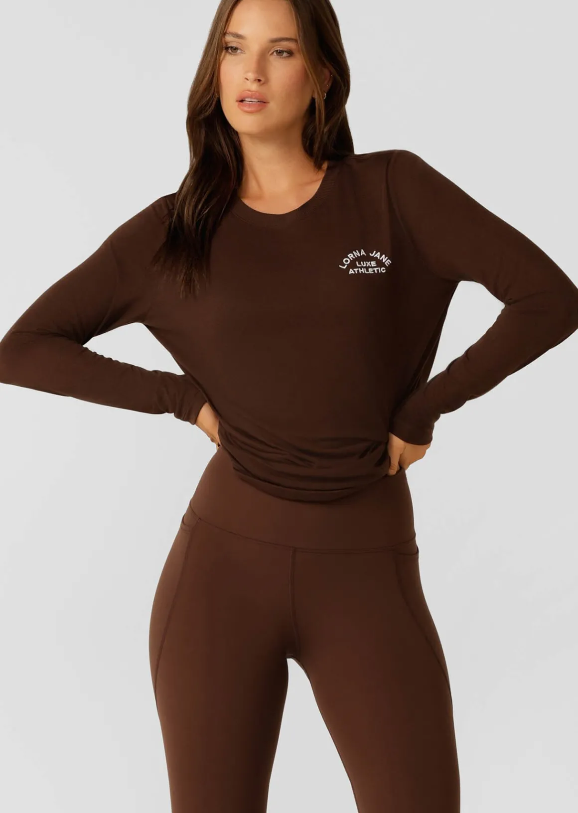 Lorna Jane Lotus Long Sleeve Top Espresso Hot