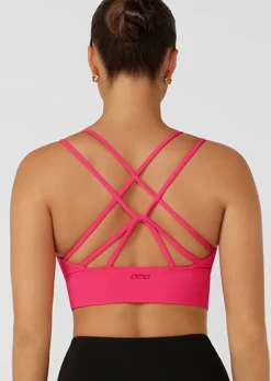 Lorna Jane Lotus Longline Sports Bra NeonRaspberry Hot