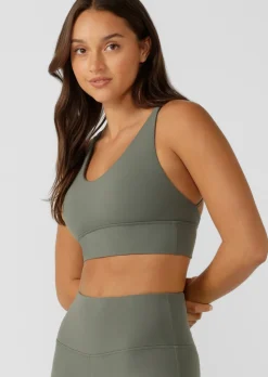 Lorna Jane Lotus Longline Sports Bra DarkMatcha Discount