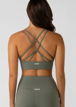 Lorna Jane Lotus Longline Sports Bra DarkMatcha Discount