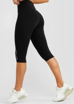 Lorna Jane Lotus No Chafe 3/4 Leggings Black New