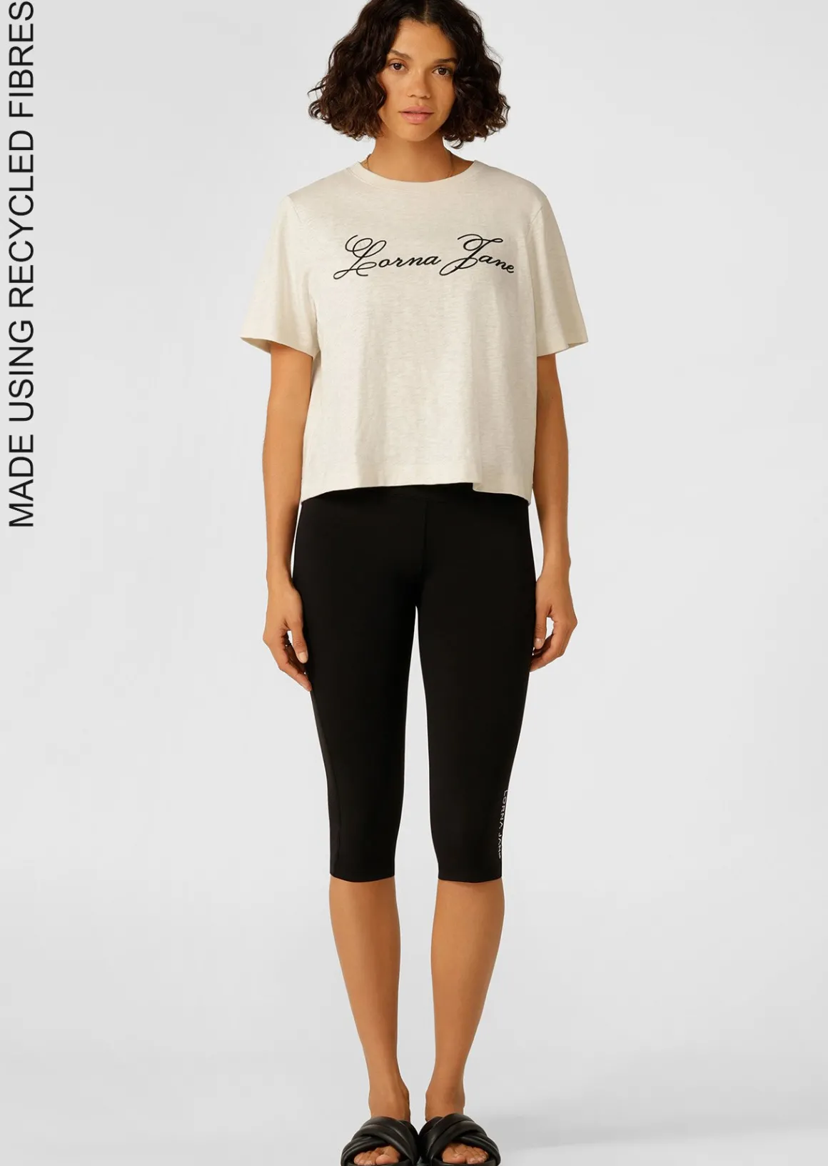 Lorna Jane Lotus No Chafe Phone Pocket 3/4 Leggings RecycledBlack Hot