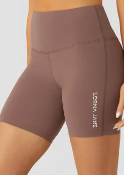 Lorna Jane Lotus No Chafe Phone Pocket 16cm Bike Shorts Stone Discount