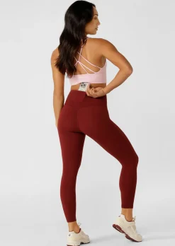 Lorna Jane Lotus No Chafe Phone Pocket Ankle Biter Leggings Merlot Sale