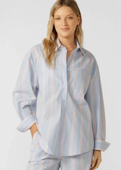 Lorna Jane Love Lounge Stripe Shirt BlueMultiStripe