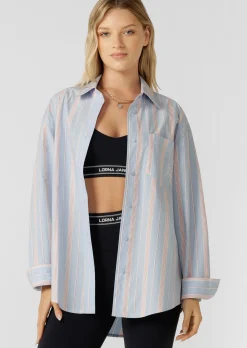 Lorna Jane Love Lounge Stripe Shirt BlueMultiStripe