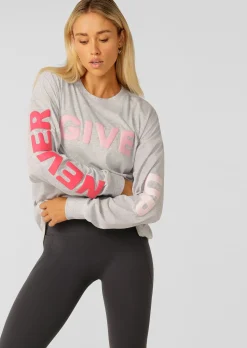 Lorna Jane Never Give Up Long Sleeve Relaxed Tee LightGreyMarl