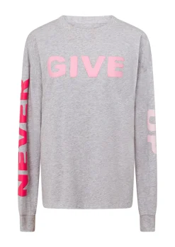Lorna Jane Never Give Up Long Sleeve Relaxed Tee LightGreyMarl