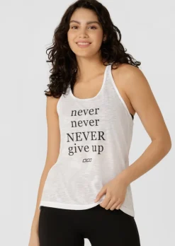 Lorna Jane Never Give Up Slouchy Gym Tank White Best