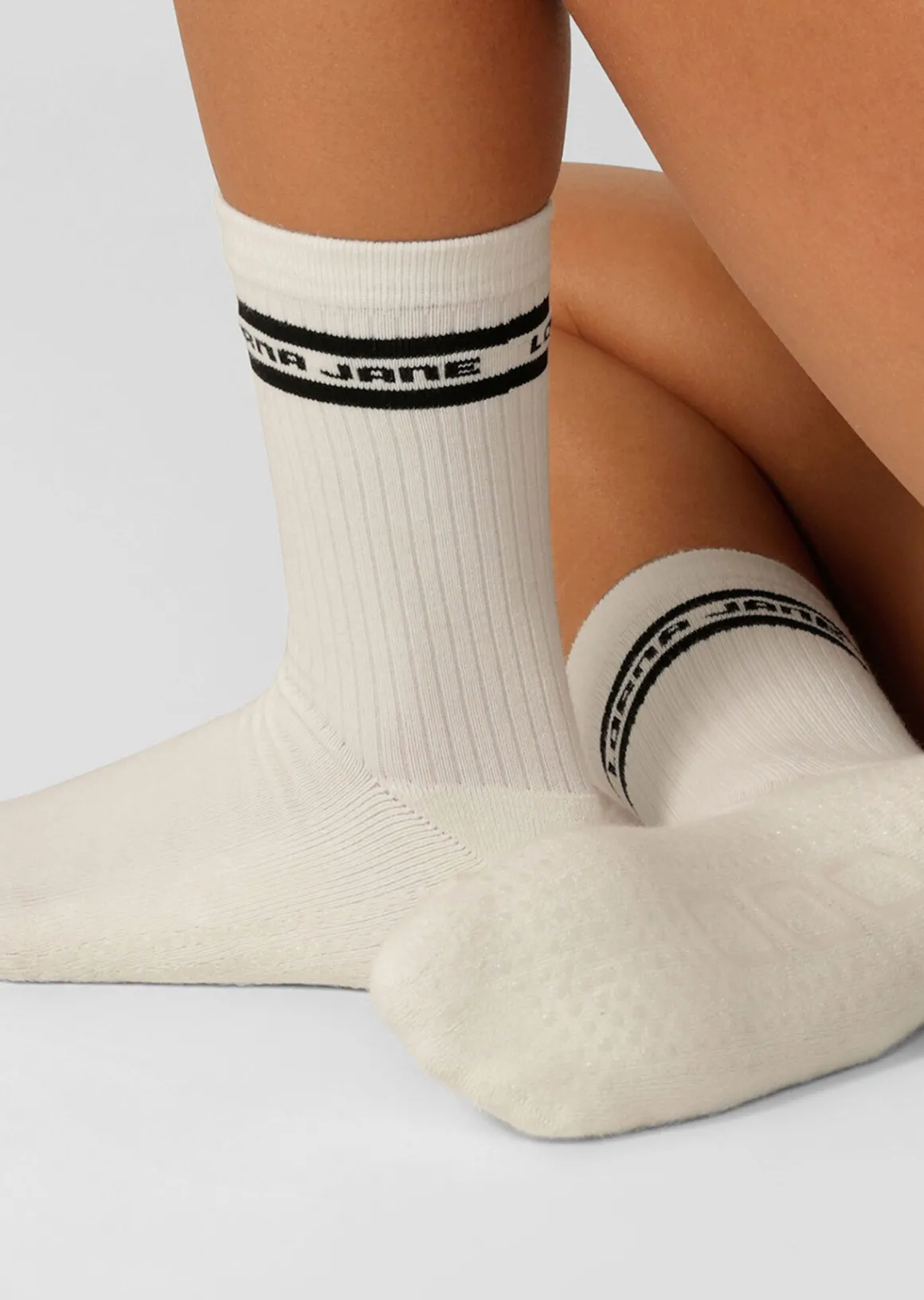 Lorna Jane Pilates Crew Sock Porcelain/Black Clearance