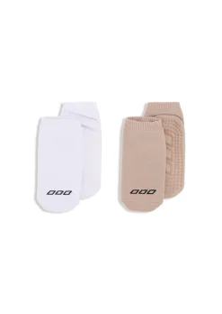 Lorna Jane 2PK Iconic Pilates Grip Socks Latte&White Best