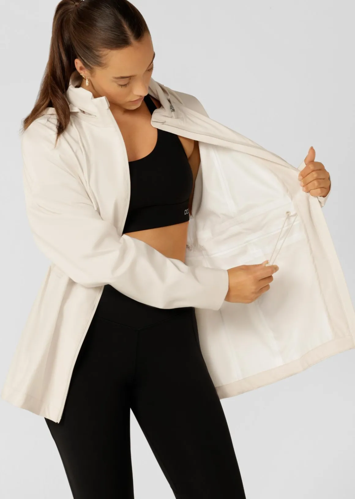 Lorna Jane Rain Repeller Pocketed Waterproof Jacket Ivory