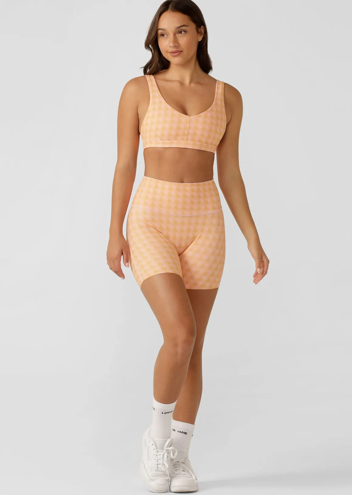 Lorna Jane Reversible Swim No Ride Pocket 16cm Bike Short WatercolourCheckPrint Online