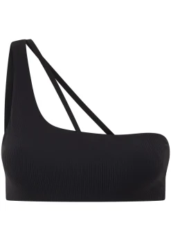 Lorna Jane Second Nature Luxe Rib Asymmetrical Sports Bra Black Online