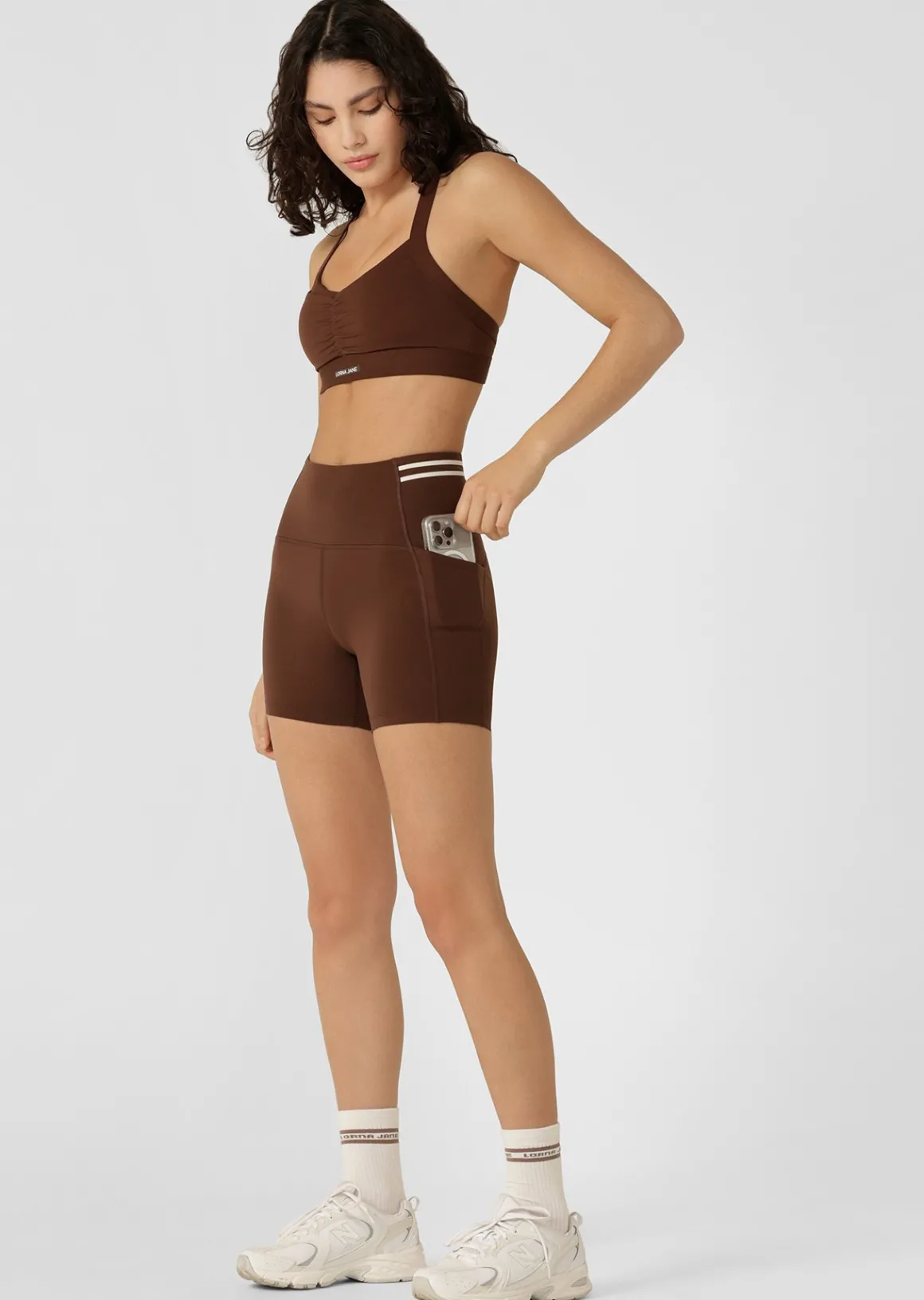 Lorna Jane Stash It All 3 Pocket 14cm Bike Shorts Espresso Sale
