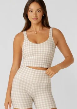 Lorna Jane Sweet Gingham Bra Tank Combo LatteRanchGinghamPrint